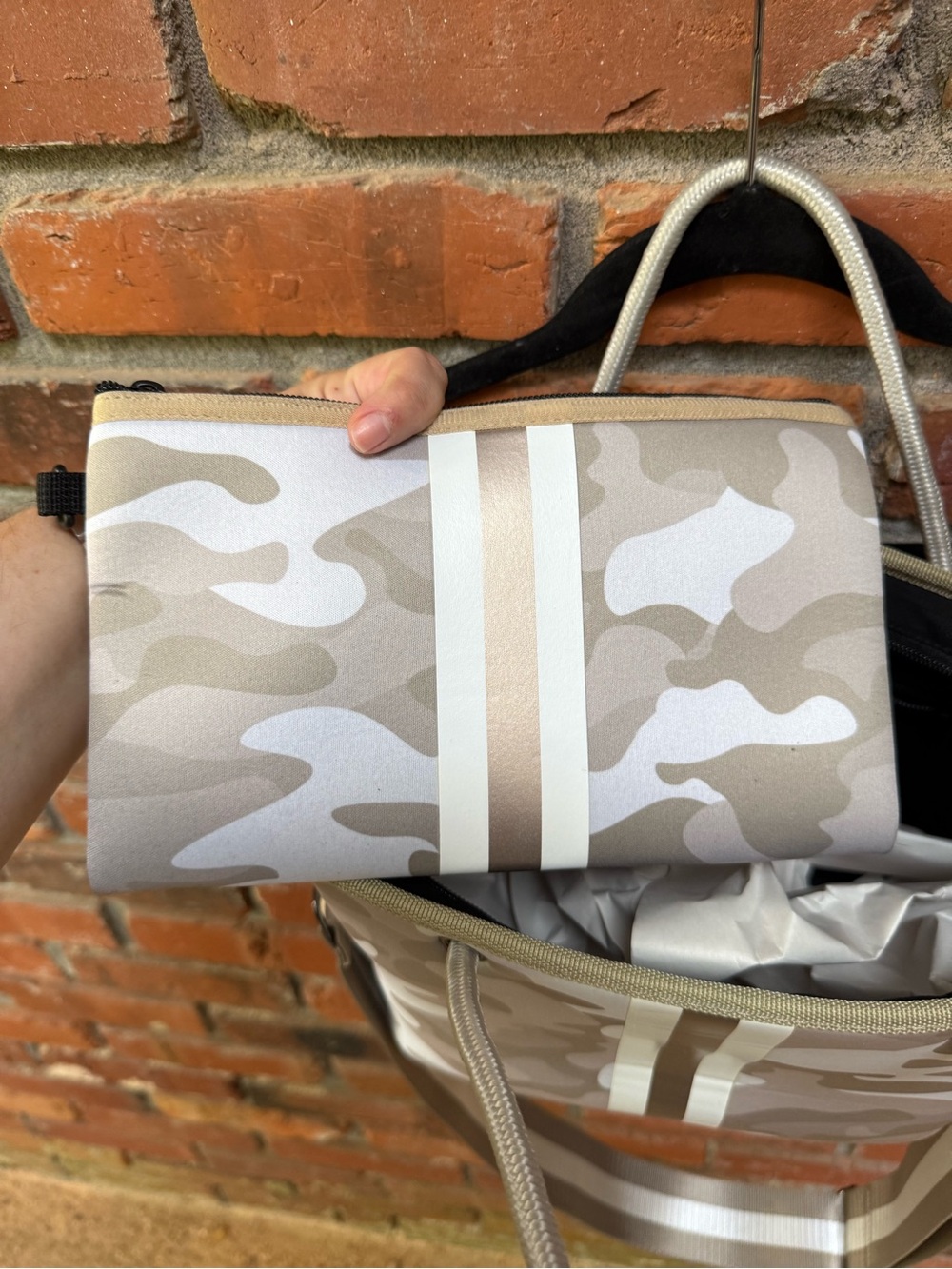 HAUTE SHORE Beige Camo Tote with Stripe Detail - Picture 5 of 6